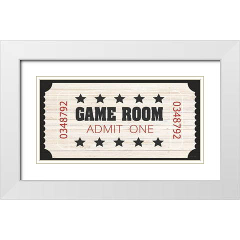 Game Room Ticket White Modern Wood Framed Art Print with Double Matting by Jacobs, Cindy