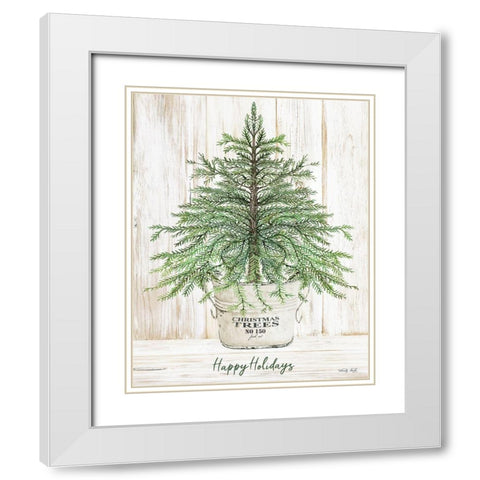 Happy Holidays Tree White Modern Wood Framed Art Print with Double Matting by Jacobs, Cindy