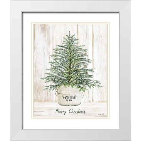 Merry Christmas Tree White Modern Wood Framed Art Print with Double Matting by Jacobs, Cindy