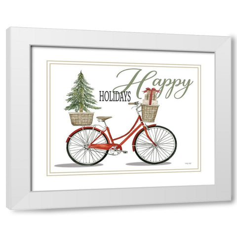 Happy Holidays Bicycle White Modern Wood Framed Art Print with Double Matting by Jacobs, Cindy