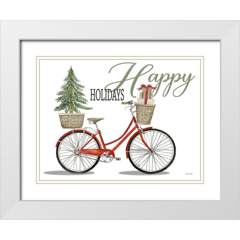 Happy Holidays Bicycle White Modern Wood Framed Art Print with Double Matting by Jacobs, Cindy