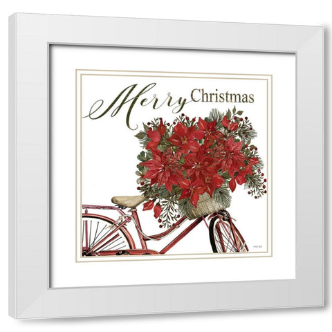 Poinsettia Bicycle White Modern Wood Framed Art Print with Double Matting by Jacobs, Cindy