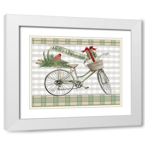 Merry Christmas Bicycle III White Modern Wood Framed Art Print with Double Matting by Jacobs, Cindy