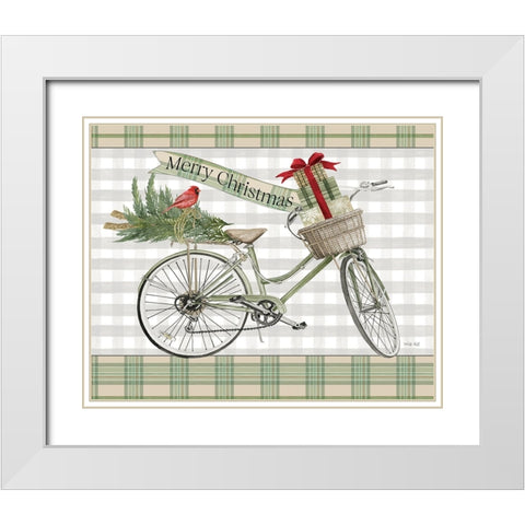 Merry Christmas Bicycle III White Modern Wood Framed Art Print with Double Matting by Jacobs, Cindy