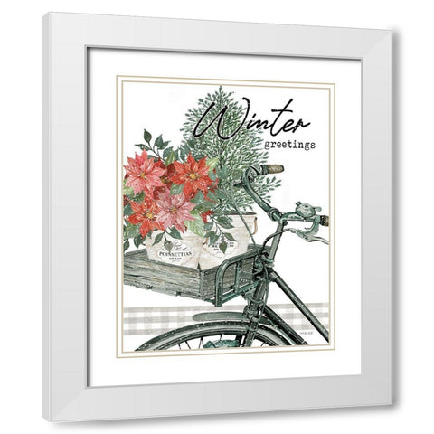 Winter Greetings White Modern Wood Framed Art Print with Double Matting by Jacobs, Cindy