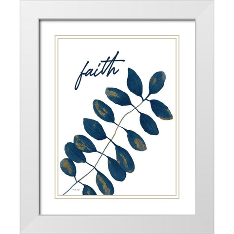 Faith Navy Gold Leaves White Modern Wood Framed Art Print with Double Matting by Jacobs, Cindy