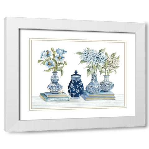 Delft Blue Floral I White Modern Wood Framed Art Print with Double Matting by Jacobs, Cindy