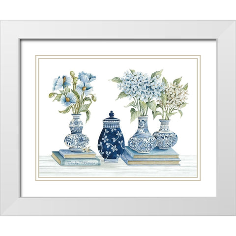 Delft Blue Floral I White Modern Wood Framed Art Print with Double Matting by Jacobs, Cindy
