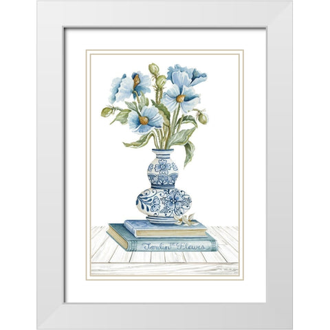 Delft Blue Floral II White Modern Wood Framed Art Print with Double Matting by Jacobs, Cindy
