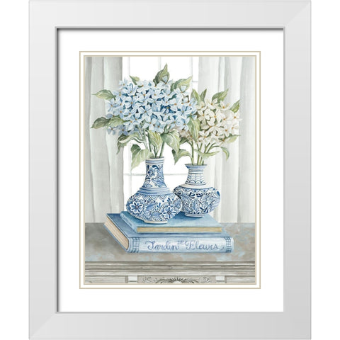 Delft Blue Floral III White Modern Wood Framed Art Print with Double Matting by Jacobs, Cindy