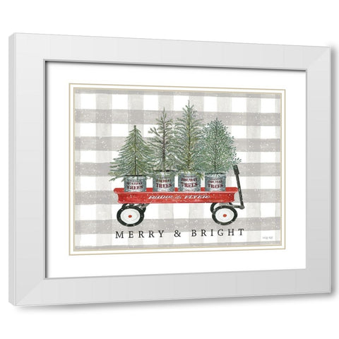 Merry And Bright Tree Wagon White Modern Wood Framed Art Print with Double Matting by Jacobs, Cindy