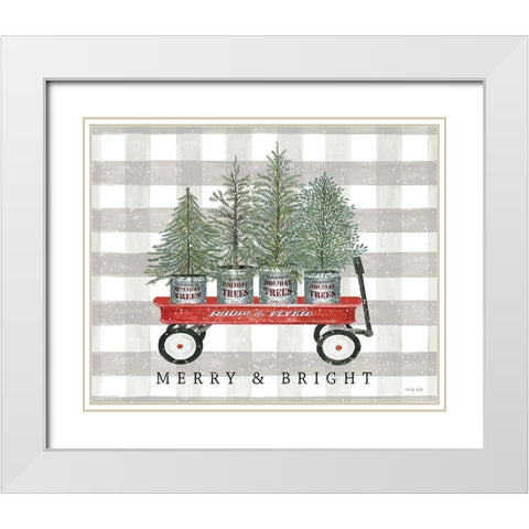 Merry And Bright Tree Wagon White Modern Wood Framed Art Print with Double Matting by Jacobs, Cindy