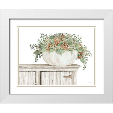 Fall Floral Pumpkin (white) White Modern Wood Framed Art Print with Double Matting by Jacobs, Cindy