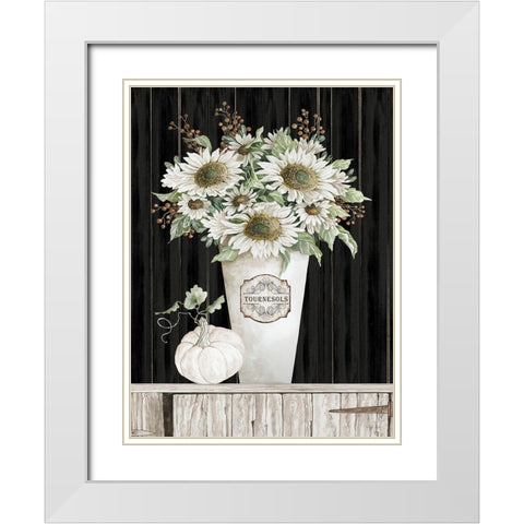 Fall Sunflowers I White Modern Wood Framed Art Print with Double Matting by Jacobs, Cindy
