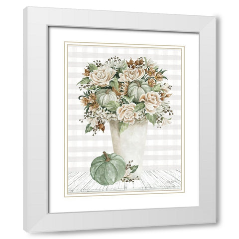 Fall Floral with Pumpkins I White Modern Wood Framed Art Print with Double Matting by Jacobs, Cindy