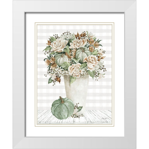 Fall Floral with Pumpkins I White Modern Wood Framed Art Print with Double Matting by Jacobs, Cindy
