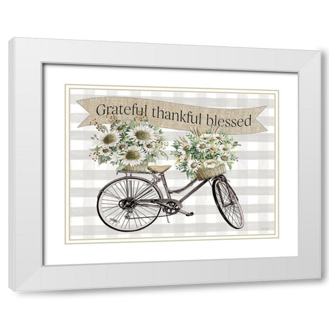 Grateful-Thankful-Blessed Bicycle White Modern Wood Framed Art Print with Double Matting by Jacobs, Cindy