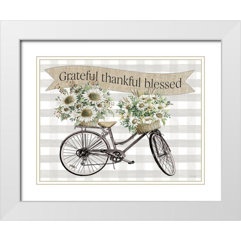 Grateful-Thankful-Blessed Bicycle White Modern Wood Framed Art Print with Double Matting by Jacobs, Cindy
