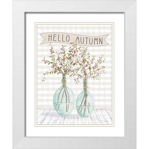 Hello Autumn White Modern Wood Framed Art Print with Double Matting by Jacobs, Cindy