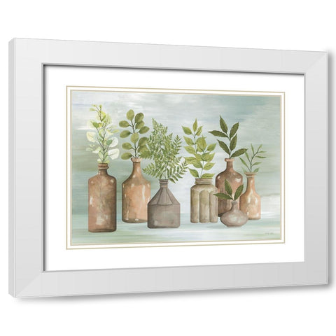 Greenery in Bottles I White Modern Wood Framed Art Print with Double Matting by Jacobs, Cindy