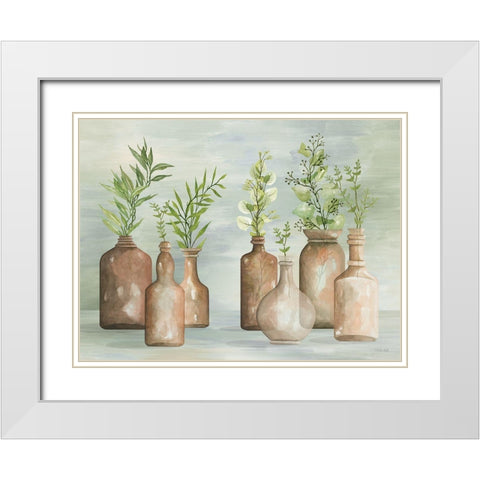 Greenery in Bottles II White Modern Wood Framed Art Print with Double Matting by Jacobs, Cindy