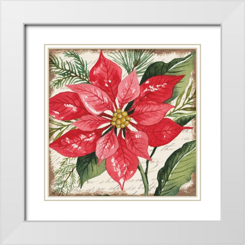 Red Poinsettia Botanical White Modern Wood Framed Art Print with Double Matting by Jacobs, Cindy