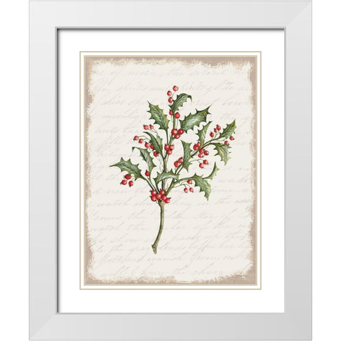 Holly Christmas Botanical White Modern Wood Framed Art Print with Double Matting by Jacobs, Cindy
