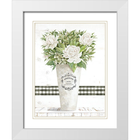 White Roses White Modern Wood Framed Art Print with Double Matting by Jacobs, Cindy
