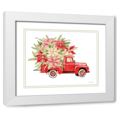 Poinsettia Pickup White Modern Wood Framed Art Print with Double Matting by Jacobs, Cindy