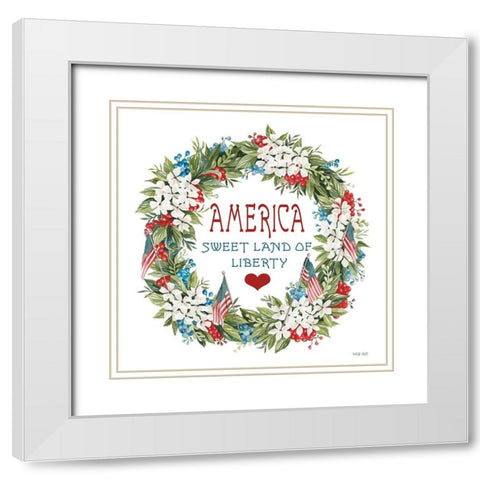 America Wreath White Modern Wood Framed Art Print with Double Matting by Jacobs, Cindy
