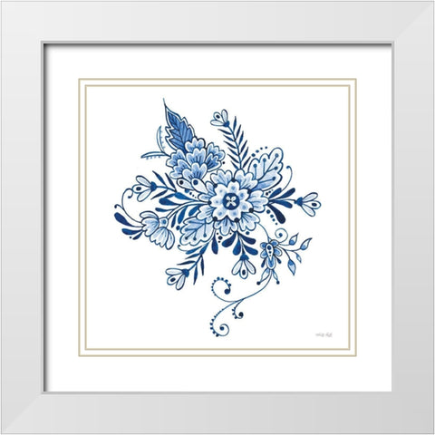 Blue And White Flowers White Modern Wood Framed Art Print with Double Matting by Jacobs, Cindy