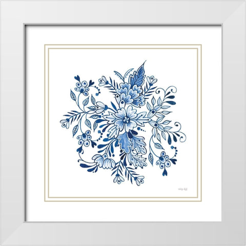 Blue And White Flowers White Modern Wood Framed Art Print with Double Matting by Jacobs, Cindy