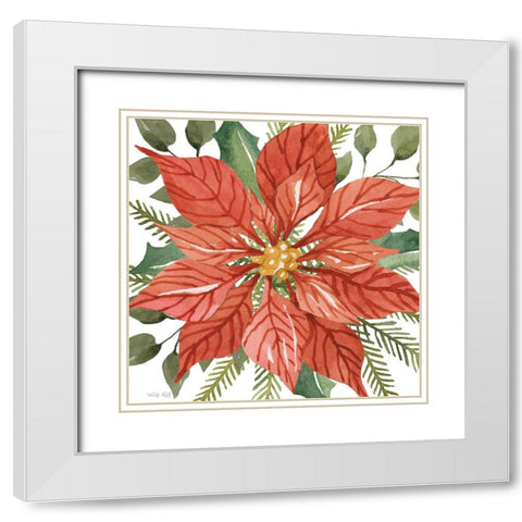 Red Poinsettia White Modern Wood Framed Art Print with Double Matting by Jacobs, Cindy