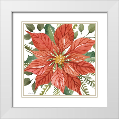 Red Poinsettia White Modern Wood Framed Art Print with Double Matting by Jacobs, Cindy