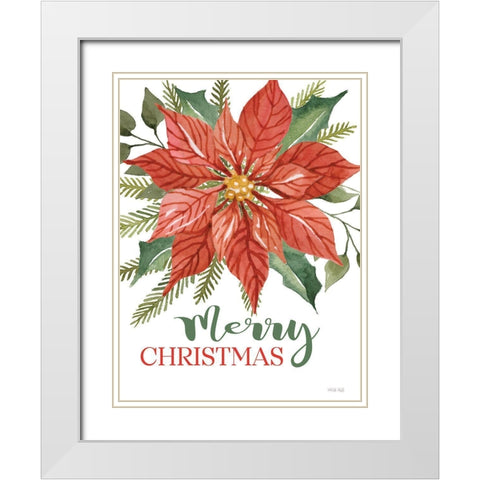 Merry Christmas Poinsettia White Modern Wood Framed Art Print with Double Matting by Jacobs, Cindy