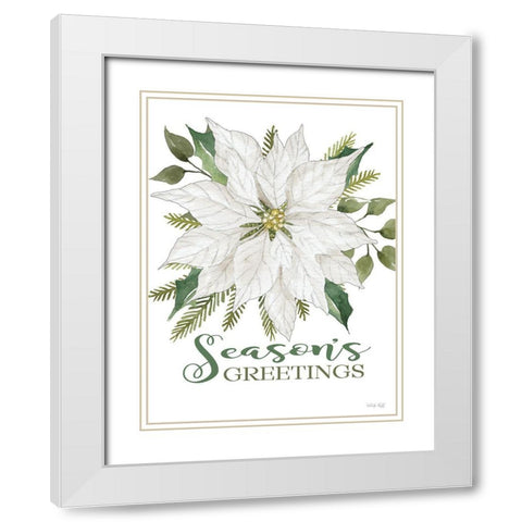 Seasons Greetings Poinsettia White Modern Wood Framed Art Print with Double Matting by Jacobs, Cindy