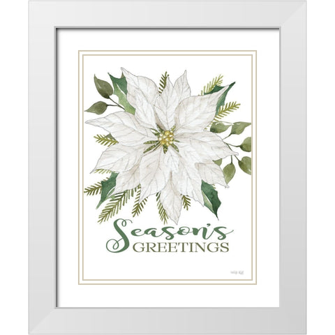 Seasons Greetings Poinsettia White Modern Wood Framed Art Print with Double Matting by Jacobs, Cindy