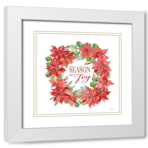 Season of Joy Wreath White Modern Wood Framed Art Print with Double Matting by Jacobs, Cindy