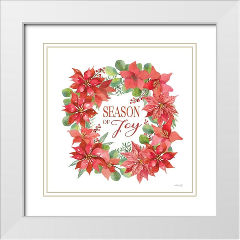 Season of Joy Wreath White Modern Wood Framed Art Print with Double Matting by Jacobs, Cindy
