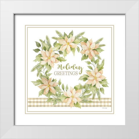 Holiday Greetings Wreath White Modern Wood Framed Art Print with Double Matting by Jacobs, Cindy