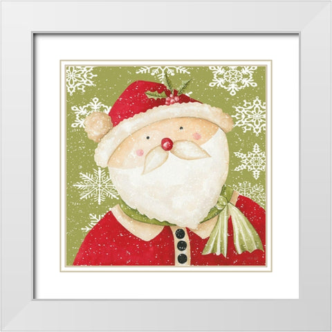 Santa and Snowflakes White Modern Wood Framed Art Print with Double Matting by Jacobs, Cindy