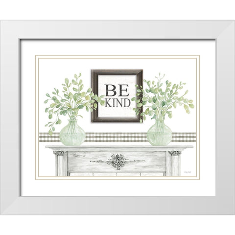 Be Kind Table White Modern Wood Framed Art Print with Double Matting by Jacobs, Cindy