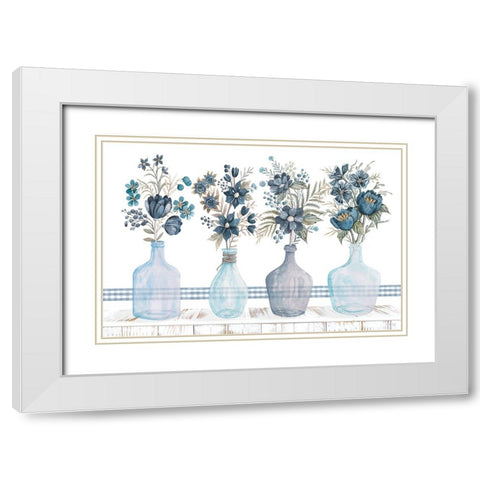 Feeling Blue Florals White Modern Wood Framed Art Print with Double Matting by Jacobs, Cindy