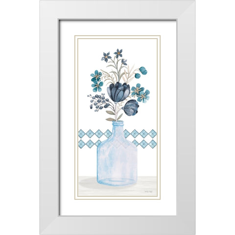 Blue Mums White Modern Wood Framed Art Print with Double Matting by Jacobs, Cindy