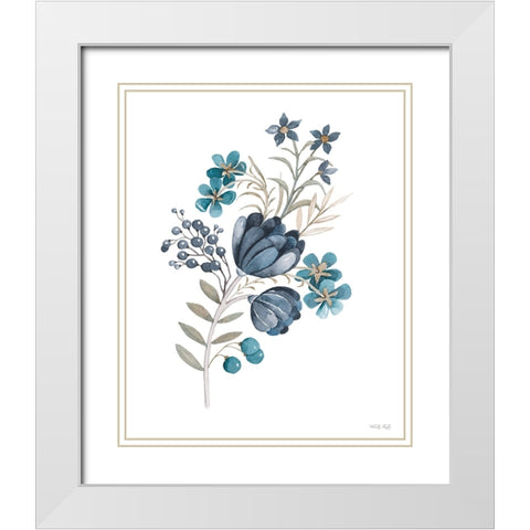 Blue Botanical Mums White Modern Wood Framed Art Print with Double Matting by Jacobs, Cindy