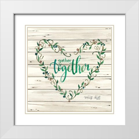Gather Together Heart Wreath White Modern Wood Framed Art Print with Double Matting by Jacobs, Cindy