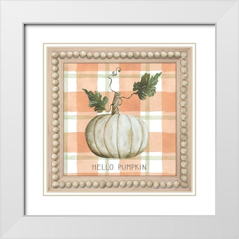 Hello Pumpkin White Modern Wood Framed Art Print with Double Matting by Jacobs, Cindy