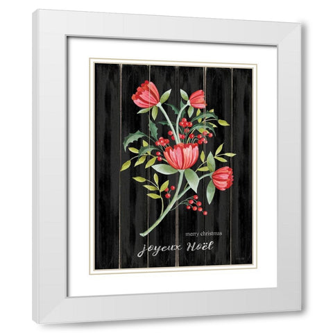 Merry Christmas Floral White Modern Wood Framed Art Print with Double Matting by Jacobs, Cindy