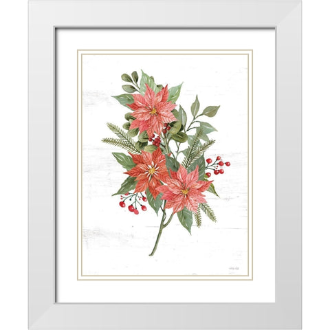 Poinsettia Christmas Botanical White Modern Wood Framed Art Print with Double Matting by Jacobs, Cindy