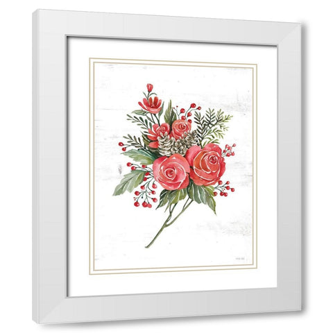 Rose Christmas Botanical White Modern Wood Framed Art Print with Double Matting by Jacobs, Cindy